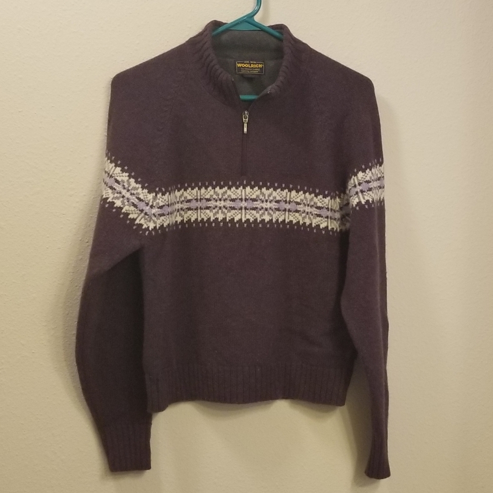 SOLD Woolrich Purple 1/4 Zip Nordic Fair Isle Sweater